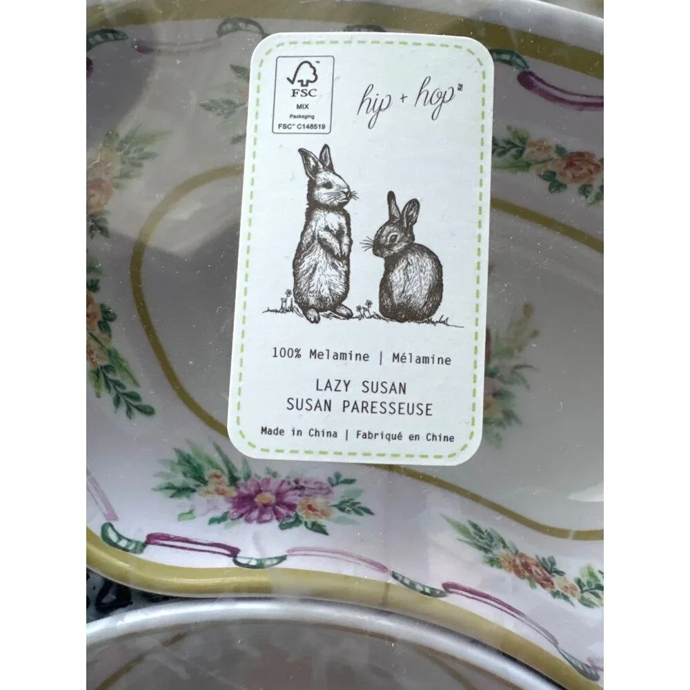 Hip + Hop Lazy Susan Easter Bunny Flowers 100% Melamine 7-Piece Rotating Set NEW